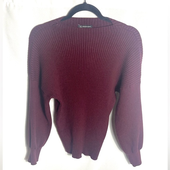 INC Ribbed Pullover Sweater XXL Burgundy Rayon Blend Long Balloon Sleeves - Picture 1 of 6